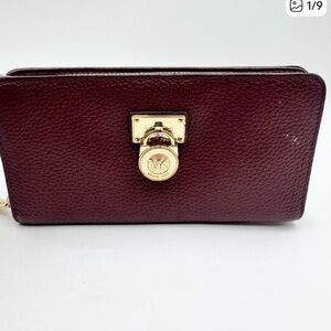 Michael Kors Maroon Leather Wallet with Gold Accents